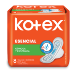 TOALLAS FEMENINAS KOTEXx8 ESENCIAL COMODA Y PROTEGIDA CON ALAS